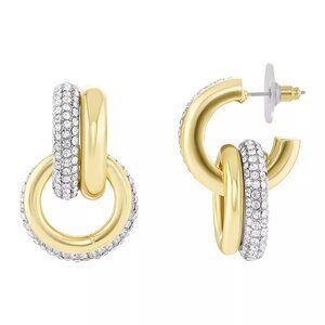 Emberly Two-Tone Pave Glass Stone Polished Multi Circle Nickel Free Earrings-NEW